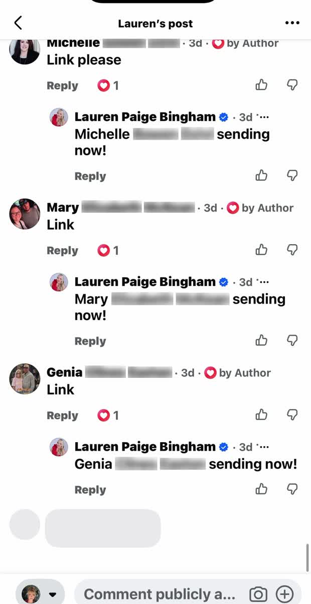 Shoppers asking for the link