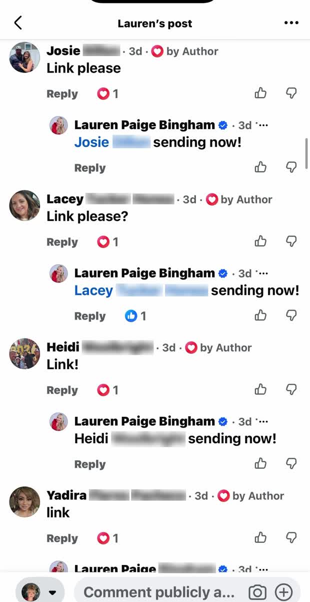 Shoppers asking for the link