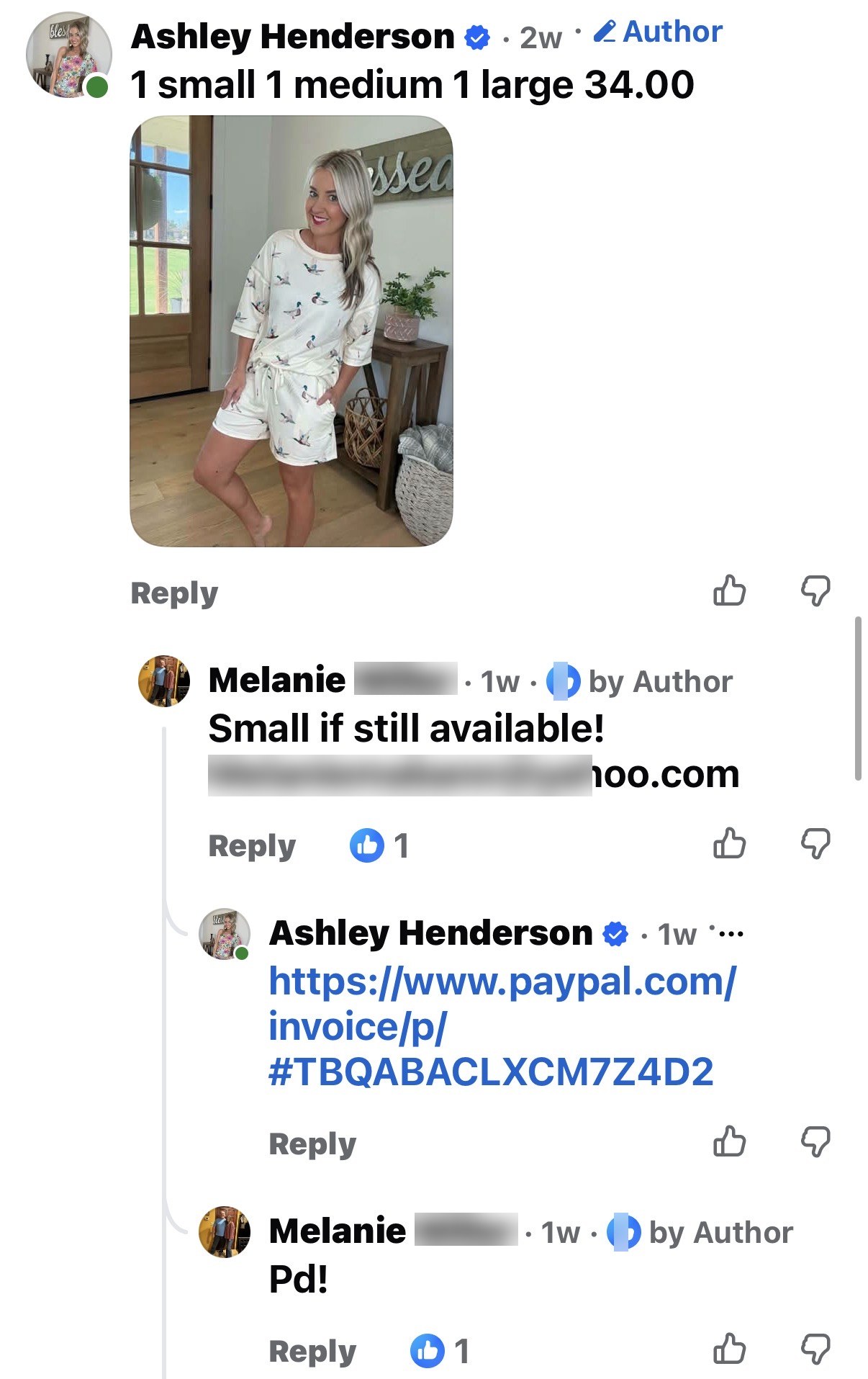 Shopper claiming an item from Ashley's post