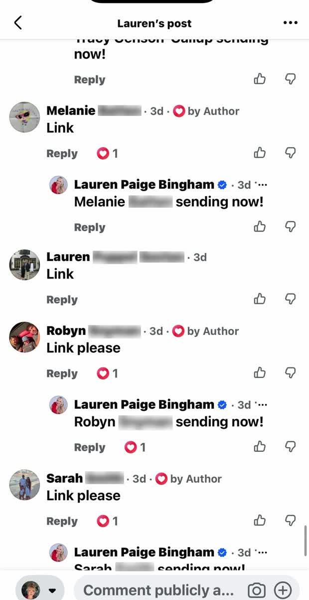Shoppers asking for the link