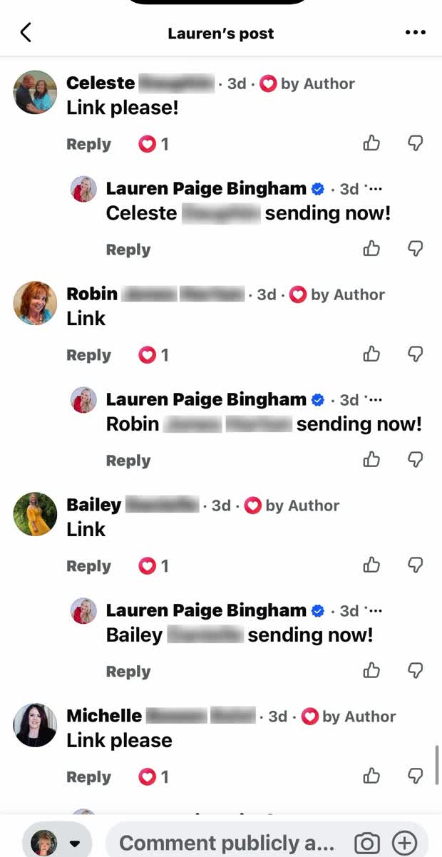 Shoppers asking for the link